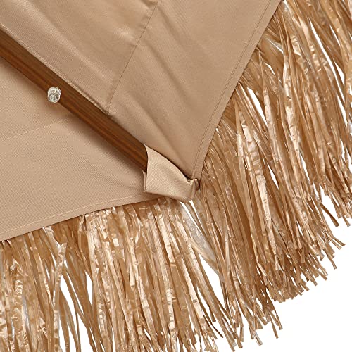 9Ft Double Top Solar Thatched Patio Tiki Umbrella With Led Lights & Central Lights