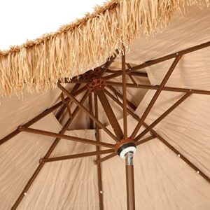 9Ft Double Top Solar Thatched Patio Tiki Umbrella With Led Lights & Central Lights