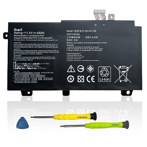 ASODI B31N1726 48Wh Laptop Battery Replacement for Asus FX80 FX86 TUF FX504 FX504GE FX504GM FX505 FX505DT FX505DY FX505GE FX505GD FX505GM A15 FA506IU A17 FA706II B31BNEH B31BN91 A41LK9H (Shape-A)