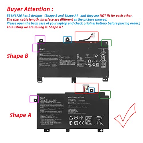 ASODI B31N1726 48Wh Laptop Battery Replacement for Asus FX80 FX86 TUF FX504 FX504GE FX504GM FX505 FX505DT FX505DY FX505GE FX505GD FX505GM A15 FA506IU A17 FA706II B31BNEH B31BN91 A41LK9H (Shape-A)