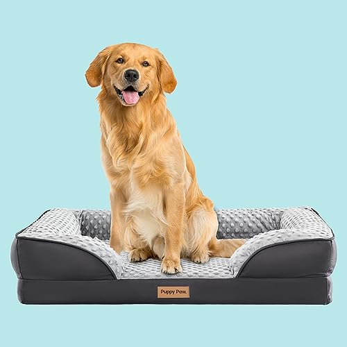 Soft Supportive Certipur-Us Certified Egg Crate Foam Dog Bed for Large Dogs, Waterproof Inner Lining, Chew Proof Oxford Bottom (35" x 25" x 7", Up to 75LBs)