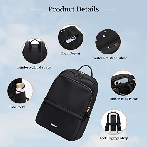 GOLF SUPAGS Laptop Backpack for Women Slim Computer Bag Work Travel College Backpack Purse Fits 14 Inch Notebook (Black)