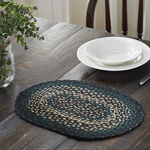 VHC Brands Pine Grove, Dining Table Placemat, Braided Jute, Oval, Green, 10x16