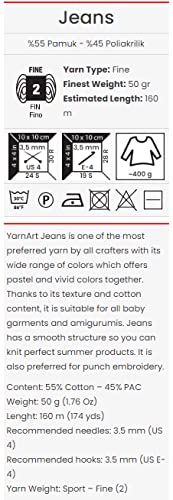 Yarn Art YarnArt Jeans Sport Yarn 55% Cotton 45% Acrylic 1 Skein/Ball 50 gr 174 yds Cotton Yarn Knitting Yarn Soft Yarn amigurumi Cotton Yarn (28)