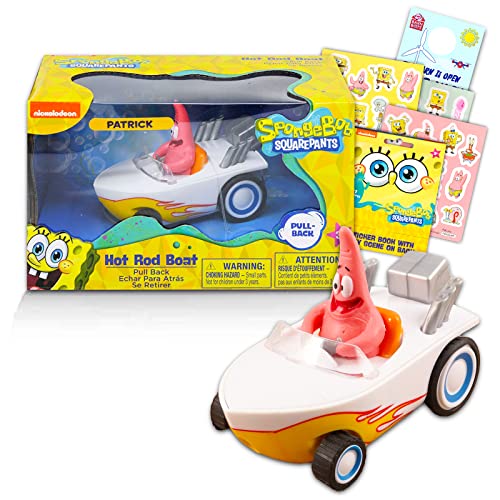 Spongebob Squarepants Patrick Star Pull Back Hot Rod Boat - Spongebob Gift Bundle with Patrick Star Toy Boat, Stickers and More (Spongebob and Patrick Toys for Boys)