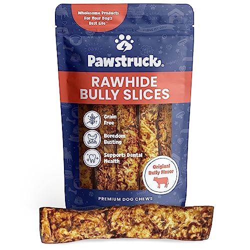 Pawstruck Bully Slices Rawhide Chews for Dog, 1 lb. Long Lasting Treats, Pet Food, Low Calorie Bully Sticks Alternative, Beef Flavor, Pizzle Coated Chew Sticks, No Artificial Ingredients, 1 Pounds