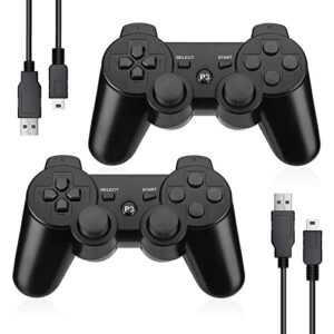 tessgo ps3 controller 2 pack compatible with ps-3, rechargeable game wireless controller with upgraded joystick for playstation 3