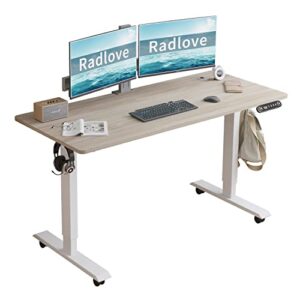 radlove electric standing desk, height adjustable computer desk sit stand desk home office desks with splice board and a under desk cable management tray (light oak, 48 x 24'')