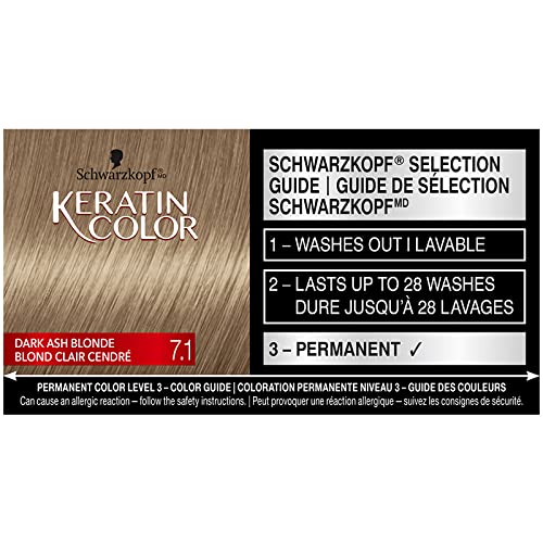 Schwarzkopf Keratin Color Permanent Hair Color Cream 7.1 Dark Ash Blonde, 1 Kit