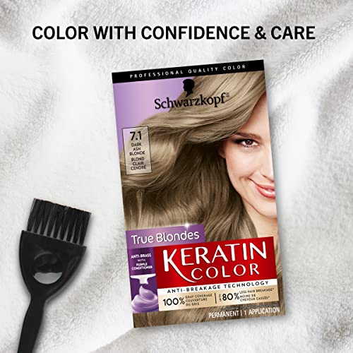 Schwarzkopf Keratin Color Permanent Hair Color Cream 7.1 Dark Ash Blonde, 1 Kit