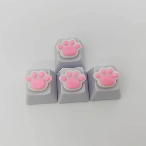 YupYay 4 Pack Custom OEM R4 Keycaps PBT Mechanical Keyboard Keycaps Cute Cat Paw Key Cap Kawaii Gaming Keycaps for Mechanical Keyboard with Keycap Puller (White Base)