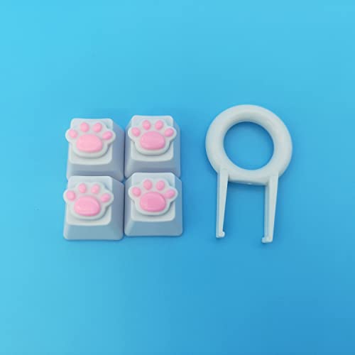 YupYay 4 Pack Custom OEM R4 Keycaps PBT Mechanical Keyboard Keycaps Cute Cat Paw Key Cap Kawaii Gaming Keycaps for Mechanical Keyboard with Keycap Puller (White Base)