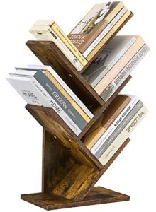 hoctieon 4 tier tree bookshelf, 4 shelf bookcase, modern book storage, free standing tree bookcase, utility organizer shelves for home office, living room, bedroom, rustic brown