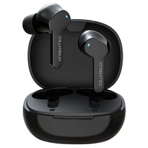 xtremtec bluetooth noise cancelling wireless earbuds for iphone/android, in-ear sweatproof stereo bass headphones, immersive sound bluetooth 5.2 earphones with microphones,en-able computer (black)