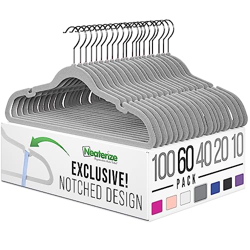 Velvet Hangers 60 Pack Grey – Heavy Duty Velvet Clothes Hangers - Non Slip Felt Coat and Suit Hangers for Closet - Lightweight Thin Space Saving Ganchos para Colgar Ropa