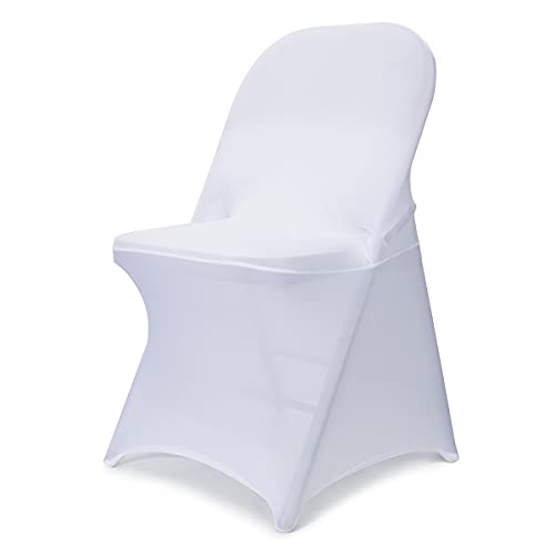 Babenest Spandex Folding Chair Covers - 50 PCS Upgraded Universal Stretch Washable Fitted Chair Slipcovers Protector for Wedding, Holidays, Banquet, Party, Celebration (White)