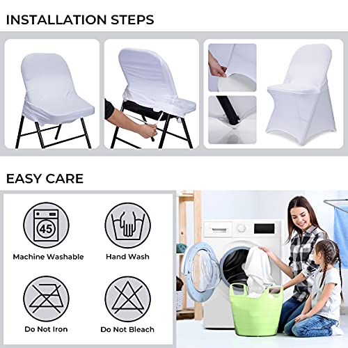 Babenest Spandex Folding Chair Covers - 50 PCS Upgraded Universal Stretch Washable Fitted Chair Slipcovers Protector for Wedding, Holidays, Banquet, Party, Celebration (White)