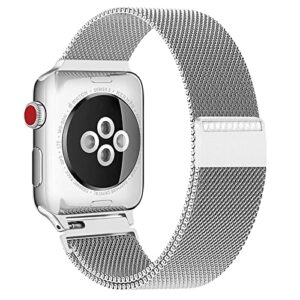 Magnetic Metal Band Compatible with Apple Watch Bands 38mm 40mm 41mm 42mm 44mm 45mm for Men Women, Stainless Steel Mesh Milanese Loop Diamond Strap Compatible for iWatch Series SE/7/6/5/4/3/2/1,Silver