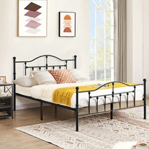 vecelo queen size bed frame, metal platform mattress foundation with headboard & footboard,no box spring needed