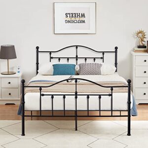 VECELO Queen Size Bed Frame, Metal Platform Mattress Foundation with Headboard & Footboard,No Box Spring Needed