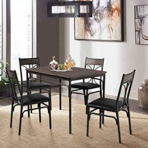 VECELO 5 Piece Kitchen Table Set for Dining Room,Dinette,Breakfast Nook, Seating for Four, Dark Brown