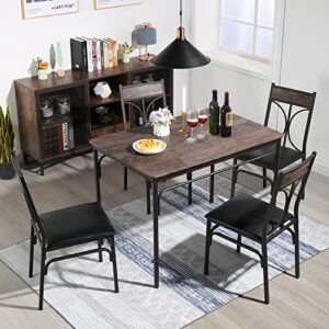 VECELO 5 Piece Kitchen Table Set for Dining Room,Dinette,Breakfast Nook, Seating for Four, Dark Brown