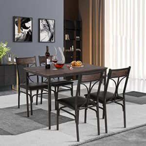 VECELO 5 Piece Kitchen Table Set for Dining Room,Dinette,Breakfast Nook, Seating for Four, Dark Brown