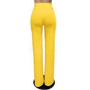 ThusFar Women Casual Wide Leg Long Pants Office Work Business High Waisted Straight Bootcut Leg Dress Pant Yellow S