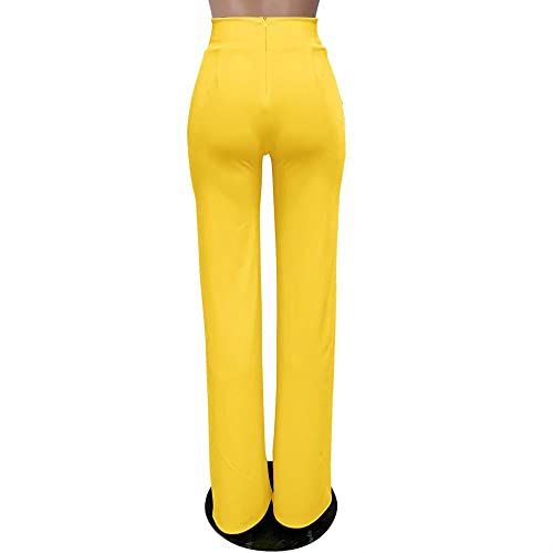 ThusFar Women Casual Wide Leg Long Pants Office Work Business High Waisted Straight Bootcut Leg Dress Pant Yellow S