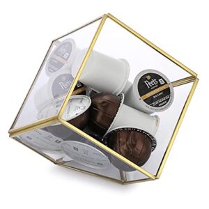elldoo gold glass coffee pods holder, slanted square box coffee pod organizer for k cup espresso, tea bags sugar packets coffee capsule storage holder for kitchen coffee bar office desktop counter