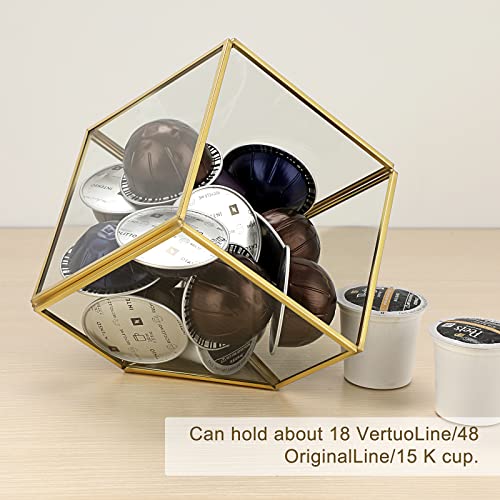 ELLDOO Gold Glass Coffee Pods Holder, Slanted Square Box Coffee Pod Organizer for K Cup Espresso, Tea Bags Sugar Packets Coffee Capsule Storage Holder for Kitchen Coffee Bar Office Desktop Counter