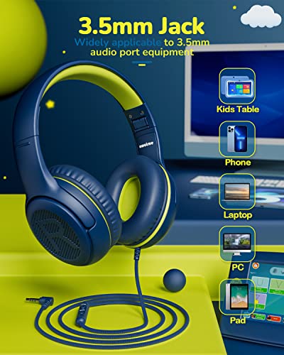 Kids Headphones for School Toddler Wired with Microphone Plug in Bulk Boys Headset Girls 3+ Year Old Blue Green shareport Phones Teen Volume Control Airplane Two People Childrens Babies Over Ear