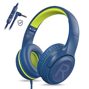 kids headphones for school toddler wired with microphone plug in bulk boys headset girls 3+ year old blue green shareport phones teen volume control airplane two people childrens babies over ear