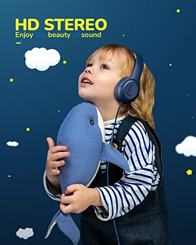 Kids Headphones for School Toddler Wired with Microphone Plug in Bulk Boys Headset Girls 3+ Year Old Blue Green shareport Phones Teen Volume Control Airplane Two People Childrens Babies Over Ear