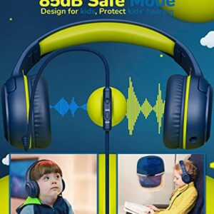 Kids Headphones for School Toddler Wired with Microphone Plug in Bulk Boys Headset Girls 3+ Year Old Blue Green shareport Phones Teen Volume Control Airplane Two People Childrens Babies Over Ear