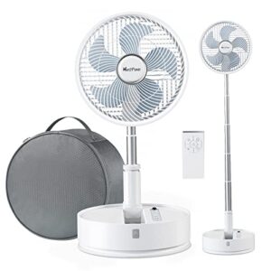marchpower foldable travel fan, 10" recharger 7200mah battery operated portable osciallating pedestal fan with remote control, quiet 5-speed foldaway collapsible telescopic fan for home picnic camping