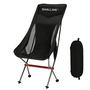 shallwe ultralight high back folding camping chair, upgraded all aluminum structure, built-in pillow, side pocket & carry bag, compact & heavy duty for outdoor backpacking(pitch-dark)