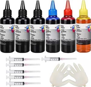 aymsous 6-pack universal ink refill kit for all hp canon epsn brother printers compatible cartridges refillable cartridge ciss cis system with 6 syringes(6x100ml 3bk, 1c. 1m, 1y)