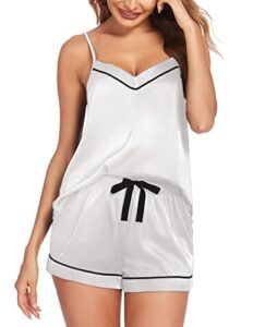 ekouaer pajamas for women silk sleepwear camisole pjs set satin nightwear with pockets (white,s)