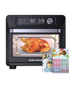 air fryer toaster oven combo, paris rhône 24-in-1 countertop convection ovens, 26qt large rotisserie cooker with led digital touchscreen, sensitive knob, basket, rack tray, cookbook and magnet menu