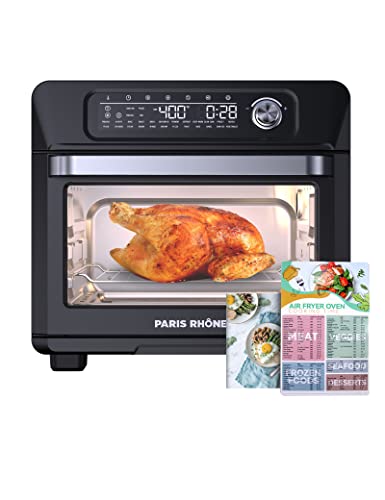 Air Fryer Toaster Oven Combo, Paris Rhône 24-in-1 Countertop Convection Ovens, 26QT Large Rotisserie Cooker with Led Digital Touchscreen, Sensitive Knob, Basket, Rack Tray, Cookbook and Magnet Menu