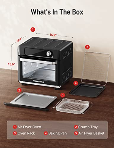 Air Fryer Toaster Oven Combo, Paris Rhône 24-in-1 Countertop Convection Ovens, 26QT Large Rotisserie Cooker with Led Digital Touchscreen, Sensitive Knob, Basket, Rack Tray, Cookbook and Magnet Menu