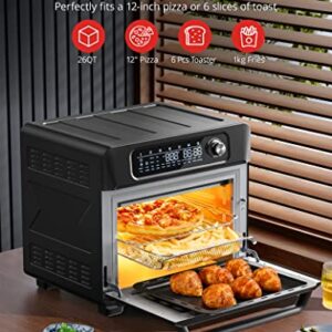 Air Fryer Toaster Oven Combo, Paris Rhône 24-in-1 Countertop Convection Ovens, 26QT Large Rotisserie Cooker with Led Digital Touchscreen, Sensitive Knob, Basket, Rack Tray, Cookbook and Magnet Menu