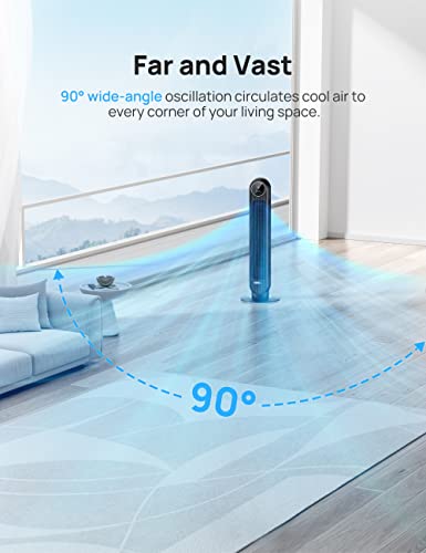 Dreo Tower Fan for Bedroom, Smart Oscillating Quiet Fans Blow Cold Air, Standing Cooling Floor Bladeless Fan with Remote and WiFi Voice Control, 4 Modes, 4 Speeds, 8H Timer, Works with Alexa/Google