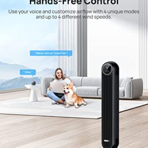 Dreo Tower Fan for Bedroom, Smart Oscillating Quiet Fans Blow Cold Air, Standing Cooling Floor Bladeless Fan with Remote and WiFi Voice Control, 4 Modes, 4 Speeds, 8H Timer, Works with Alexa/Google