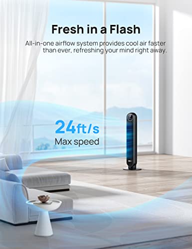 Dreo Tower Fan for Bedroom, Smart Oscillating Quiet Fans Blow Cold Air, Standing Cooling Floor Bladeless Fan with Remote and WiFi Voice Control, 4 Modes, 4 Speeds, 8H Timer, Works with Alexa/Google