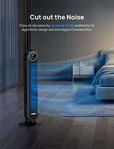 Dreo Tower Fan for Bedroom, Smart Oscillating Quiet Fans Blow Cold Air, Standing Cooling Floor Bladeless Fan with Remote and WiFi Voice Control, 4 Modes, 4 Speeds, 8H Timer, Works with Alexa/Google