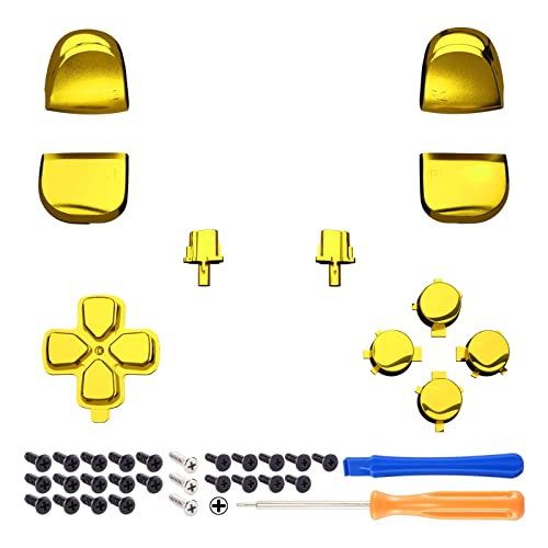 eXtremeRate Replacement D-pad R1 L1 R2 L2 Triggers Share Options Face Buttons, Chrome Gold Full Set Buttons Compatible with ps5 Controller BDM-010 & BDM-020