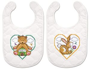 design works crafts janlynn stamped for cross stitch baby bib kit, animal hearts