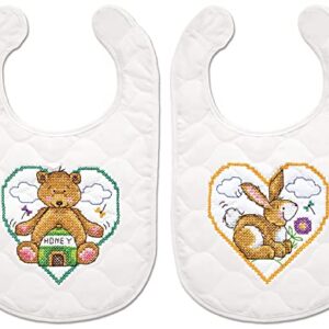 Design Works Crafts Janlynn Stamped for Cross Stitch Baby Bib Kit, Animal Hearts